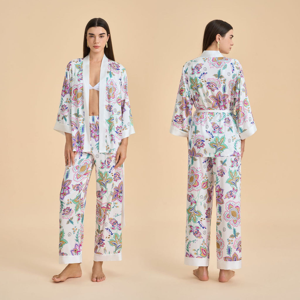 Floral-print Satin Chiffon Loungewear Set